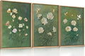LHIUEM Vintage Moody White Roses Framed Canvas Wall Art, Abstract Flower Green by LHIUEM