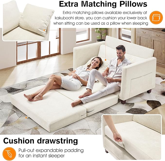51" Loveseat Sleeper Sofa Bed, Chenille Convertible Floor Sofa Bed - Image 3