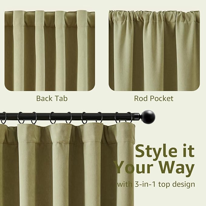 jinchan Chenille Blackout Curtains 96 Inches Long 2 Panels Sage Green Thermal - Image 8