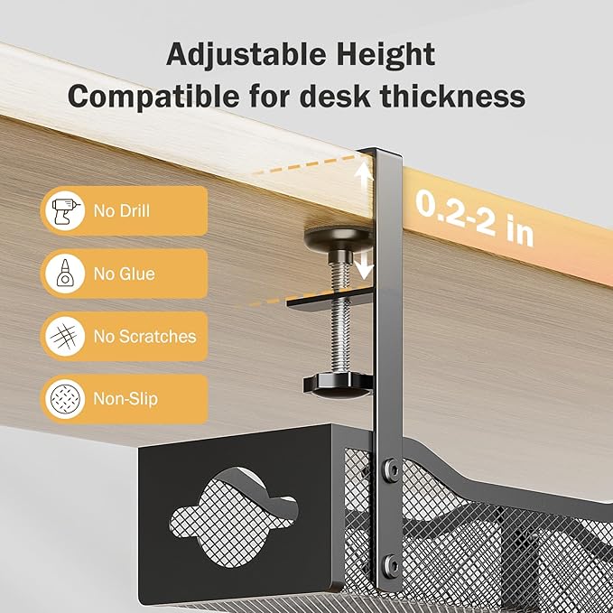DELAMU 25'' Upgraded Cord Management, No Dill Under Desk Cable Tray - Image 3