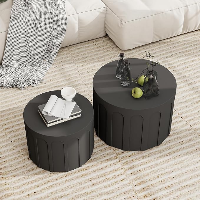 Nesting Coffee Table Set of 2, Modern Coffee Tables, Space-Saving Round Circle - Image 6