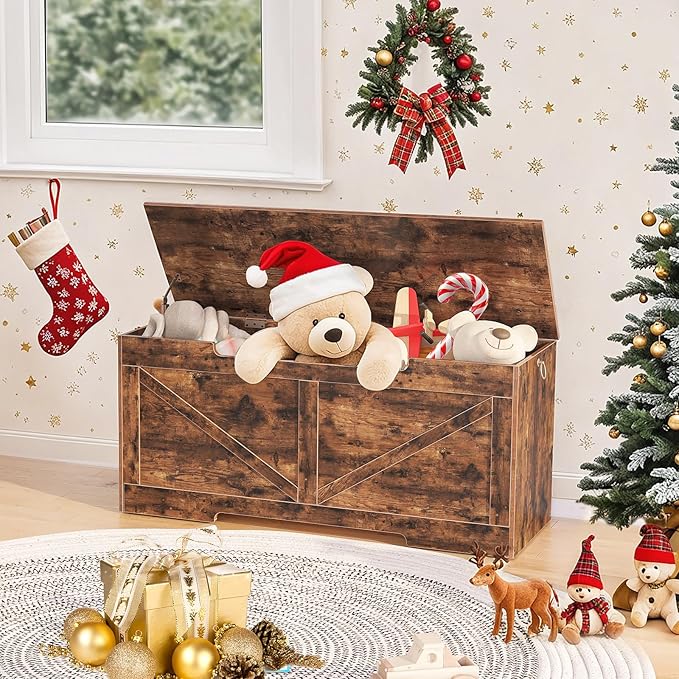 HOOBRO Storage Bench, 43.3” Retro Wooden Storage Chest - Image 2