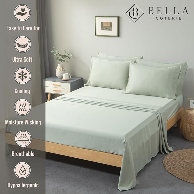 Bella Coterie 7 Piece Luxury Bamboo Viscose Split King Size Sheet Set | 2 - Image 3