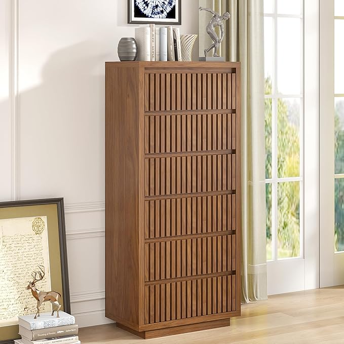Fluted Tall 6 Drawer Dresser, Mid Century Dresser by Jluomei