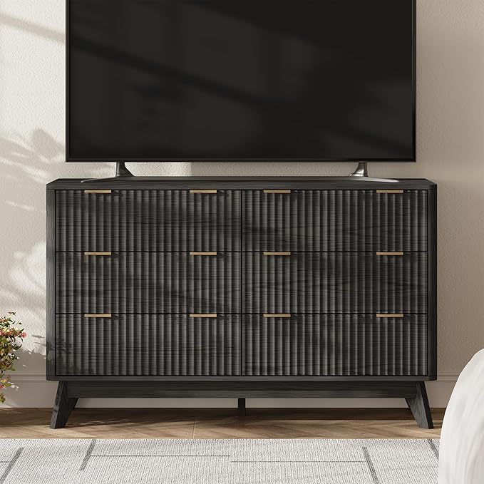 47'' Wide 6 Drawers Dresser for Bedroom, Modern Fluted Vertical Chest - Image 4