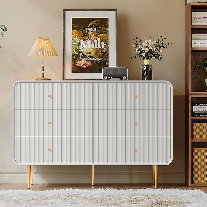 HLR Fluted 6 Drawers Dresser, Dresser TV Stand, Wood Dressers & Chest of Drawers - Image 5
