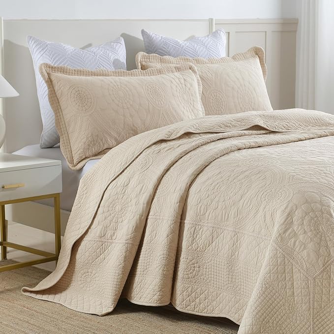 MarCielo 3-Piece 100% Cotton Oversized Bedspread Lightweight Quilt Coverlet - Image 3