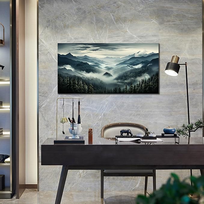 Large Living Room Wall Art Foggy Green Forest Artwork - Image 6