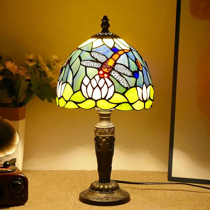 Tiffany Lamp Stained Glass Table Lamp 7.9X7.9X14.2 Inches Dragonfly and Lotus - Image 4