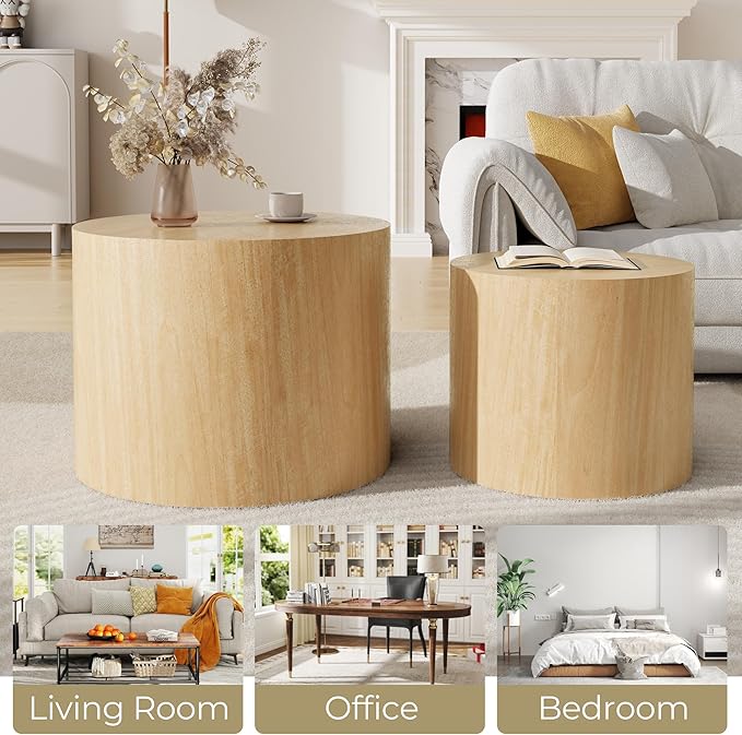 Nesting Coffee Table Set of 2, Round Yellow Nesting Table Modern Circle Coffee - Image 6