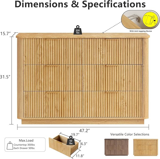 win2win 6 Drawer Dresser, Modern Dresser - Image 2