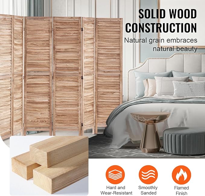 VEVOR Wood Room Divider, 8 Panel Wood Folding Privacy Screen, 66.9 Inches Tall - Image 5