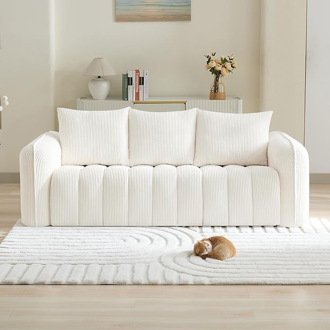 83'' Boneless Corduroy Sofa, Oversized 3 Seater Deep Seat Couch by WUTUTUEE