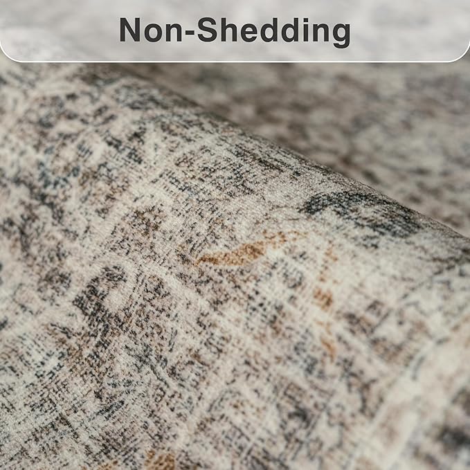 FMFUNCTEX 6x9 Washable Area Rug Vintage Neutral Distressed Large Taupe Non Slip - Image 8