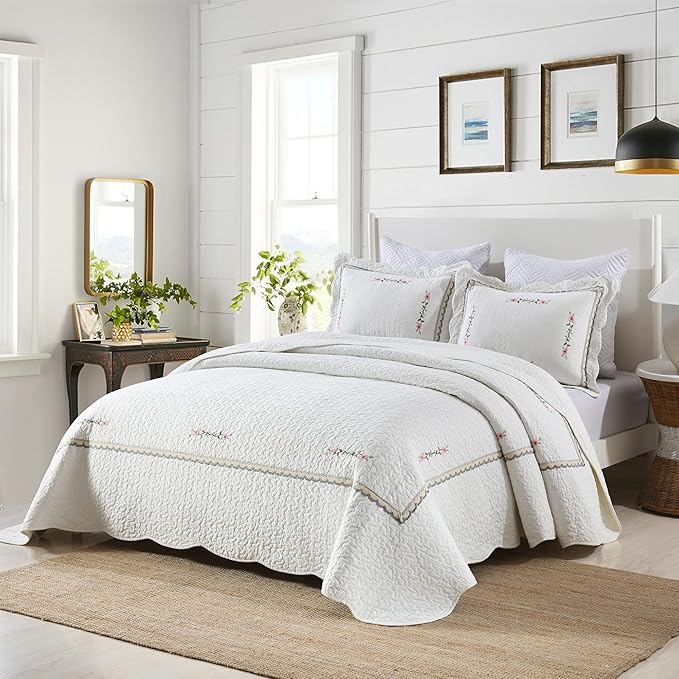 MarCielo 3-Piece 100% Cotton Oversized Bedspread Lightweight Quilt Coverlet - Image 7