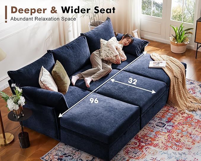 ABCASA 102.6" Modular Sectional Sofa, Oversized 3-Seater Blue Couch - Image 6