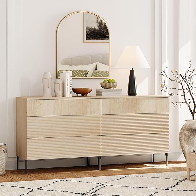 WAMPAT 63" W Fluted Dresser for Bedroom, Modern 6 Drawer Dresser TV Stand - Image 3