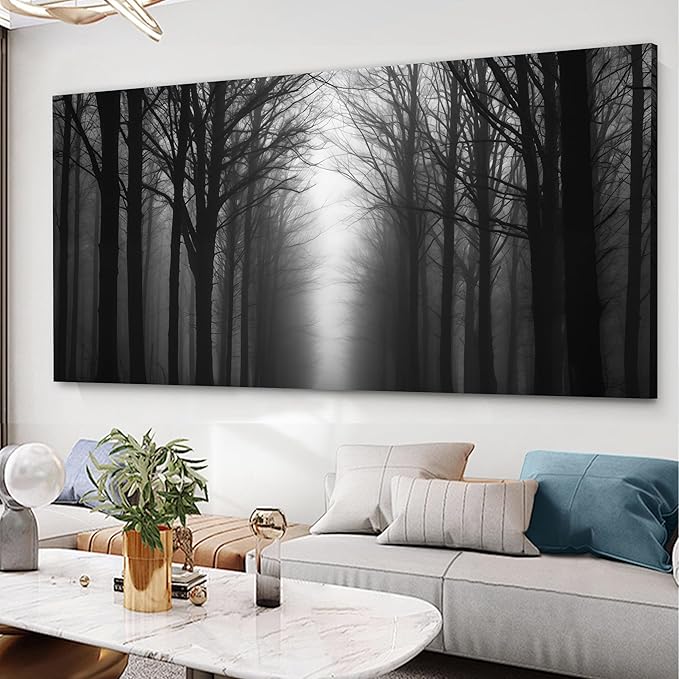 Trogonup Misty Forest Canvas Wall Art Black and Grey Tree Landscape Canvas by Trogonup