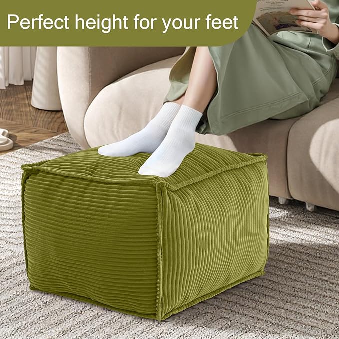 MeMoreCool Stuffed Pouf Ottoman Foot Rest Square, Corduroy Floor Pouf Foot Stool - Image 4