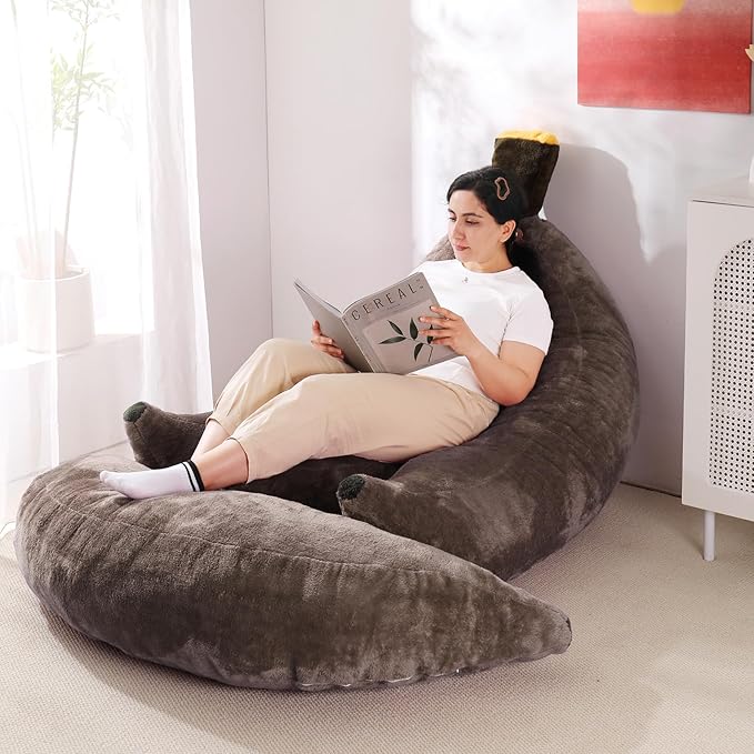 Banana Bean Bag Chair with Ottoman, Floor Sofa Bed with Footrest, Comfy - Image 6