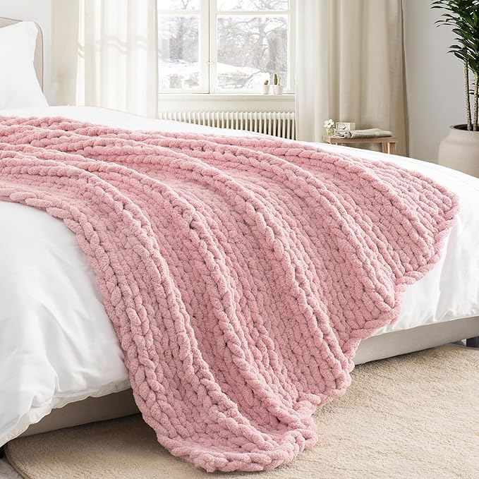 Chunky Knit Throw Blanket 50"X 60", 100% Handmade - Image 7