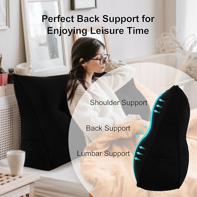 WOWMAX 100% Cotton Corduroy Headboard Pillow – Queen Size Back Support Reading - Image 3
