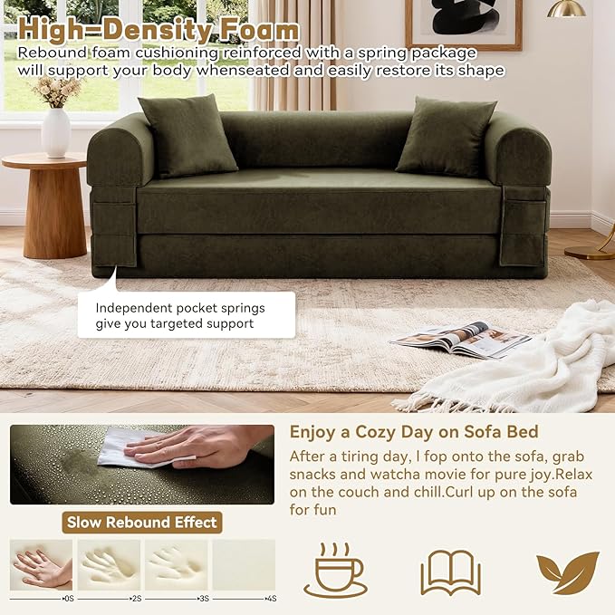 Convertible Sleeper Sofa Bed, 78.5 Inch Faux Leather Futon Couch - Image 4
