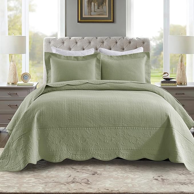 MarCielo 3-Piece 100% Cotton Oversized Bedspread Lightweight Quilt Coverlet by MarCielo