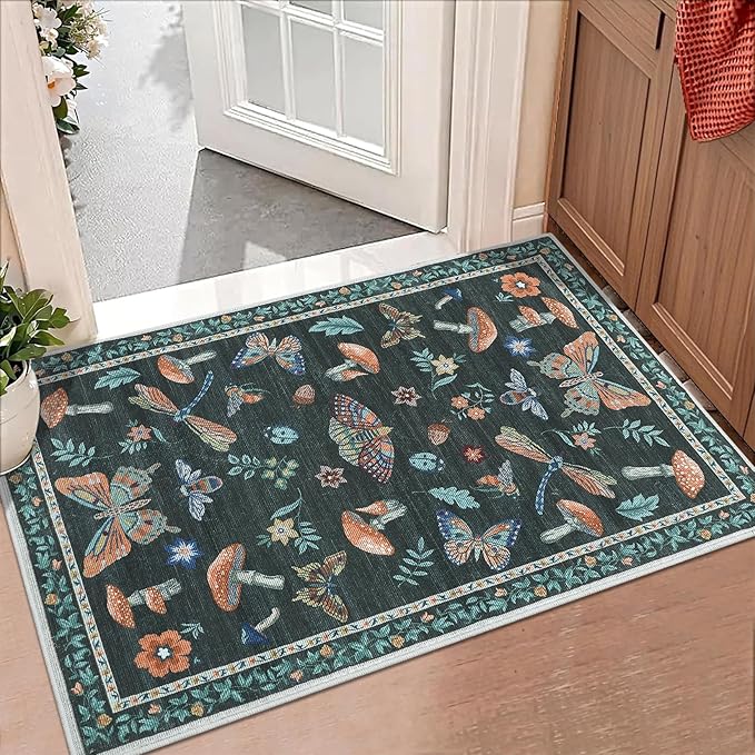 Mushroom Small Rug 2x3 Washable Door Mat Indoor Rugs by ROYHOME