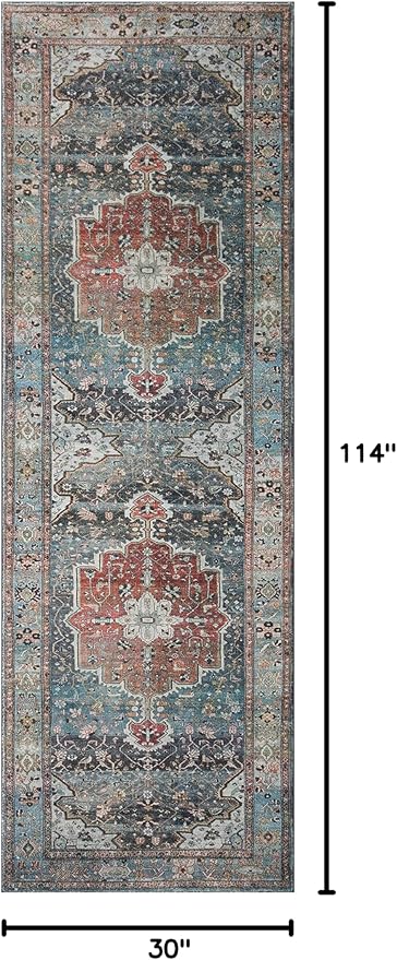 Loloi Margot Collection MAT-05 Ocean/Brick 2'-6" x 9'-6" Runner Rug feat. - Image 2