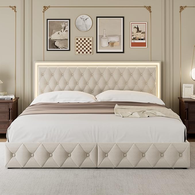 Keyluv Queen Upholstered LED Bed Frame - Image 3