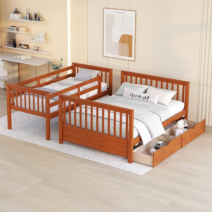 Merax Wood Bunk Bed with Drawers, Convertible Wood Bunk Bed with Ladders and - Image 4