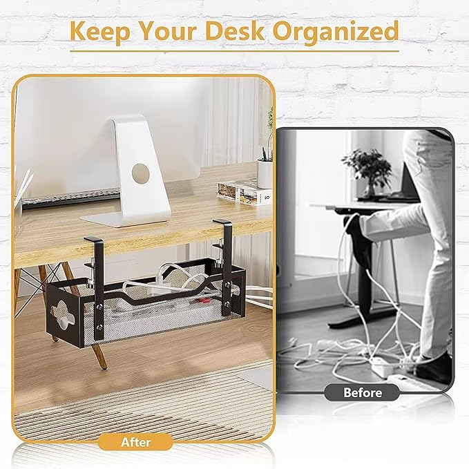 2 Pack Under Desk Cable Management Tray, 13.38" Cable Organizer No Drill - Image 6