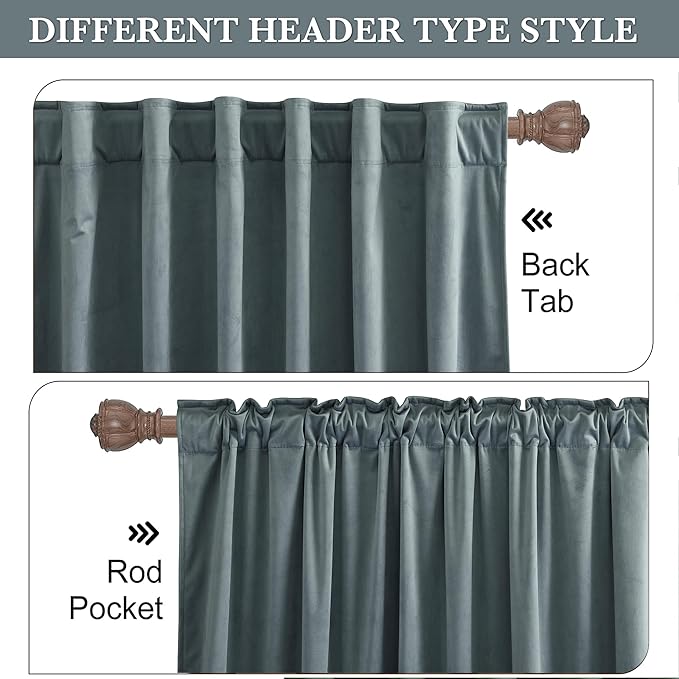 RYB HOME Dusty Blue Velvet Drapes - Image 2