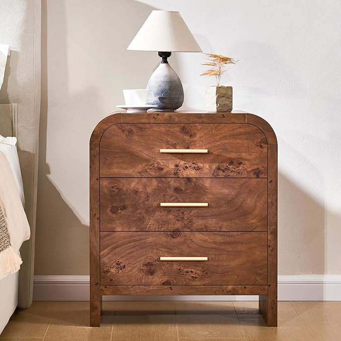 Farmhouse Nightstand Set of 2, 23.5" Curved Modern Night Stand - Image 3