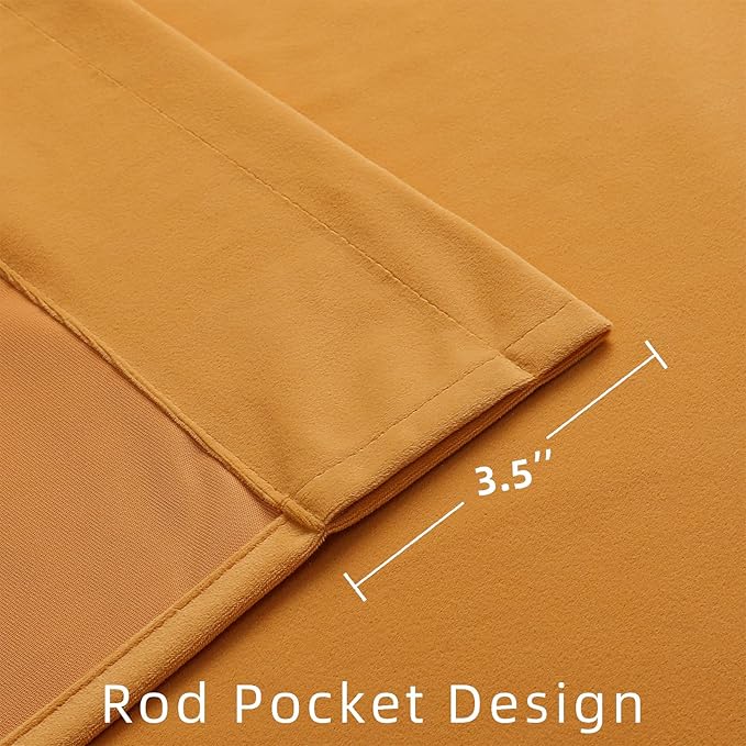 Joydeco Yellow Velvet Curtains 120 inch Length 2 Panels, Luxury Blackout Rod - Image 3