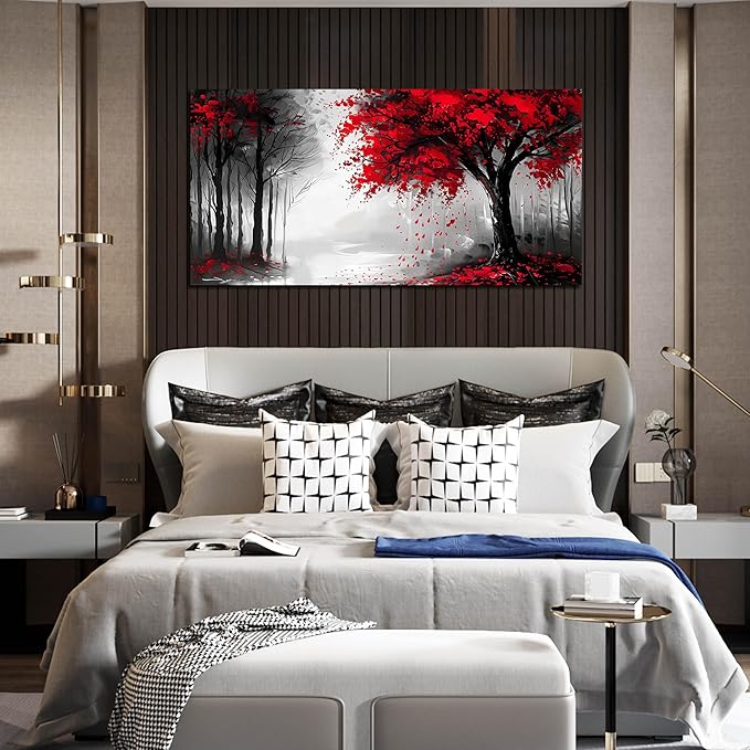 Large Canvas Wall Art for Living Room Black White and Red Forest Print Pictures - Image 2