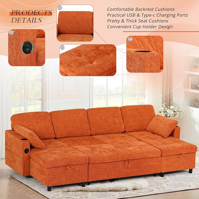 110" Sectional Pull Out Sofa Bed - Image 4