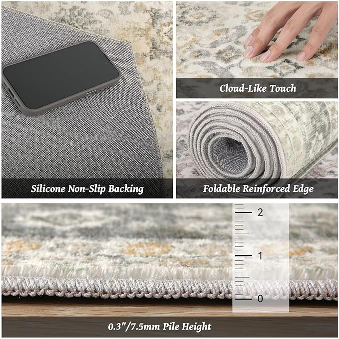 Washable 6x9 Area Rugs for Living Room, Boho Non-Slip Vintage Distress Large - Image 5