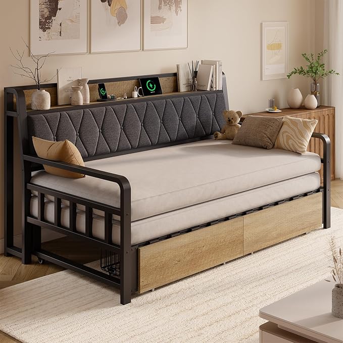 ONBRILL Twin Daybed with Trundle, Twin to King Daybed with Pop up Trundle - Image 3