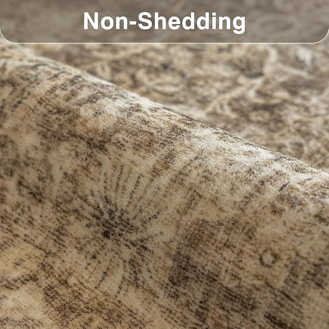 Fmfunctex 3x8 Runner Rug Brown Washable Vintage Neutral Distressed Non Slip Low - Image 7