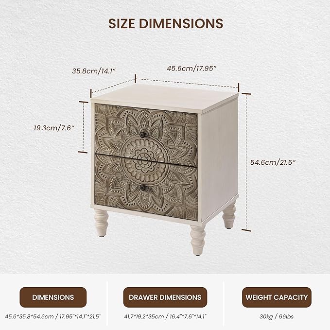 COSIEST Vintage Nightstand, Accent Bedside Table, Bedroom Furniture - Image 2