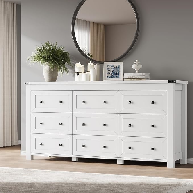 BORNOON 9-Drawer Dresser, Modern Wooden Storage Chest of Drawers, Dresser TV by BORNOON
