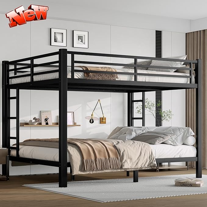 Upgraded Version Thickened Metal Heavy-Duty Queen Over Queen Bunk Bed, Best by Unknown