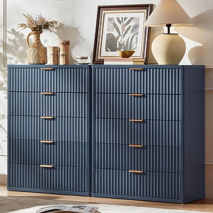 LEYAOYAO Fluted 5 Drawers Dresser Set of 2, Curved Profile Dresser TV Stand by LEYAOYAO-Findtheshiningpointofyourideallife%EF%BC%81