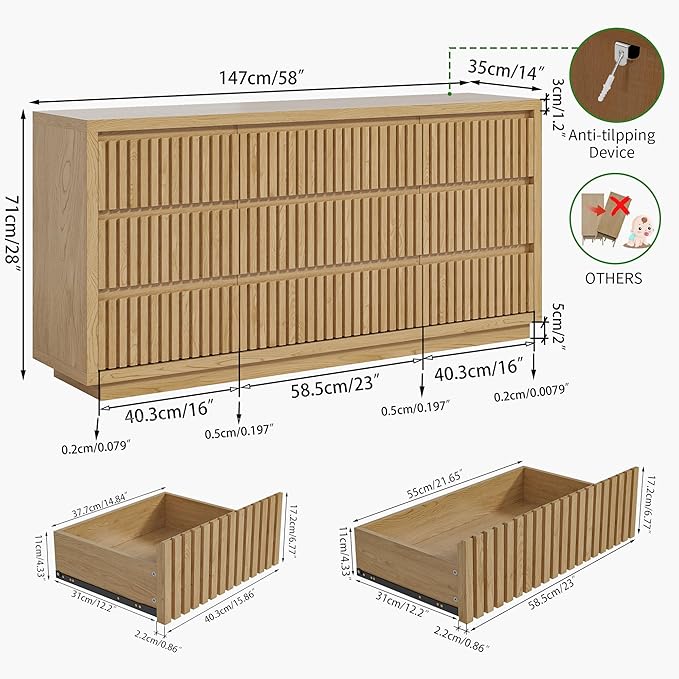 Long Dresser for Bedroom, Large Fluted Dresser - Image 2