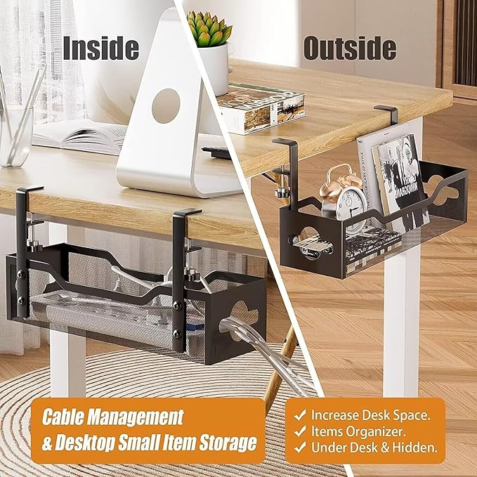 2 Pack Under Desk Cable Management Tray, 13.38" Cable Organizer No Drill - Image 5