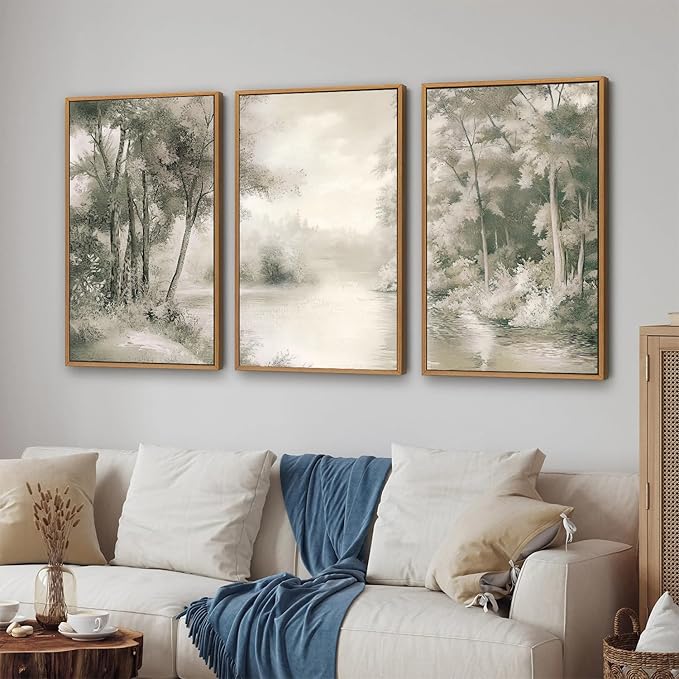Yeehomedec Vintage Nature Landscape Framed Canvas Wall Art Set, Rustic Misty - Image 6