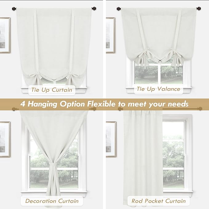 DriftAway Double Layer Linen Blackout Tie Up Curtains Thermal Insulated Fully - Image 9