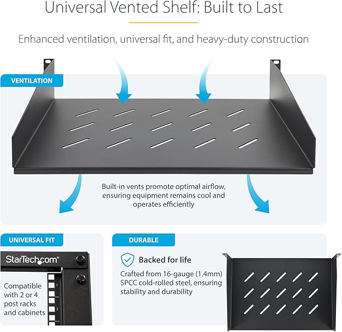 StarTech.com 2U Rack Shelf, Vented Cantilever Tray - Image 3